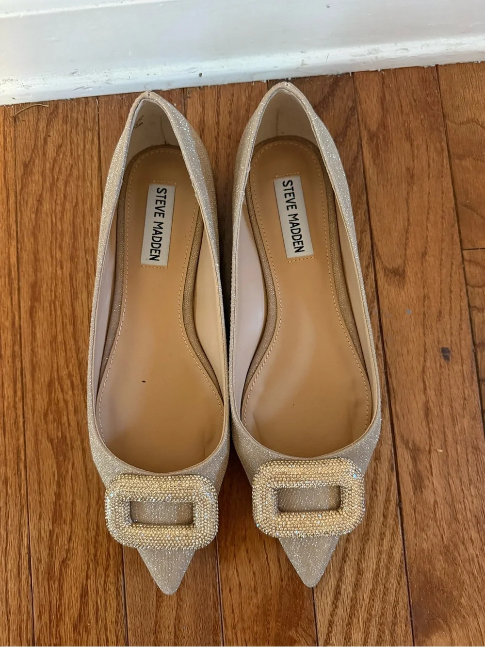 Steve Madden Women's Glitter Pointed Toe Flats in Champagne